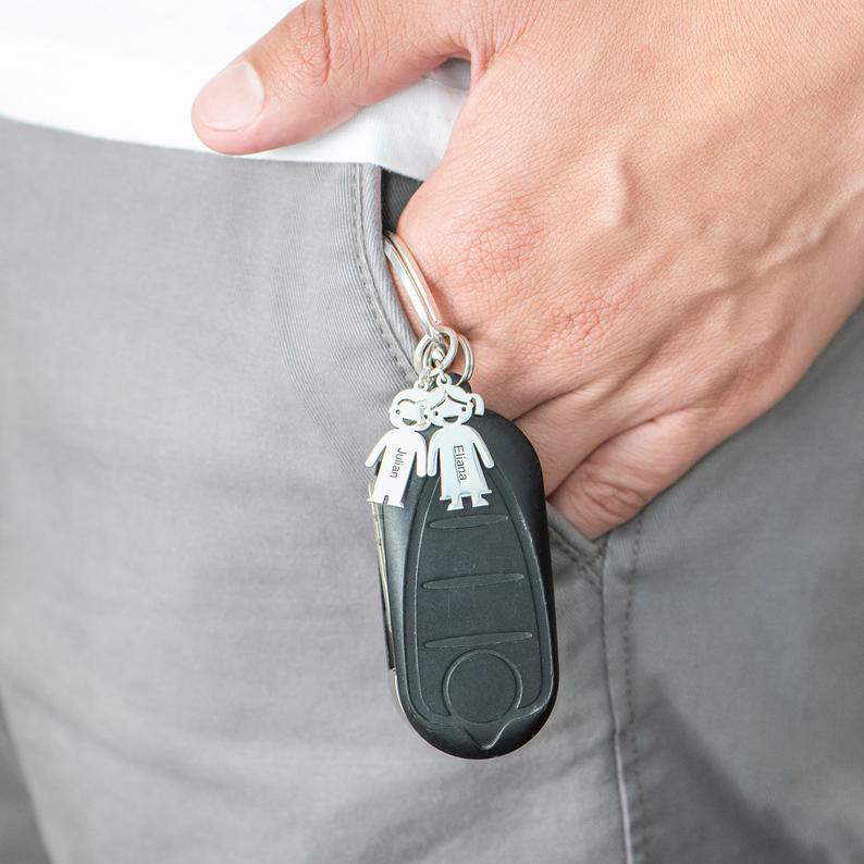 Personalized Engravable Family Key Ring with 2 Charms