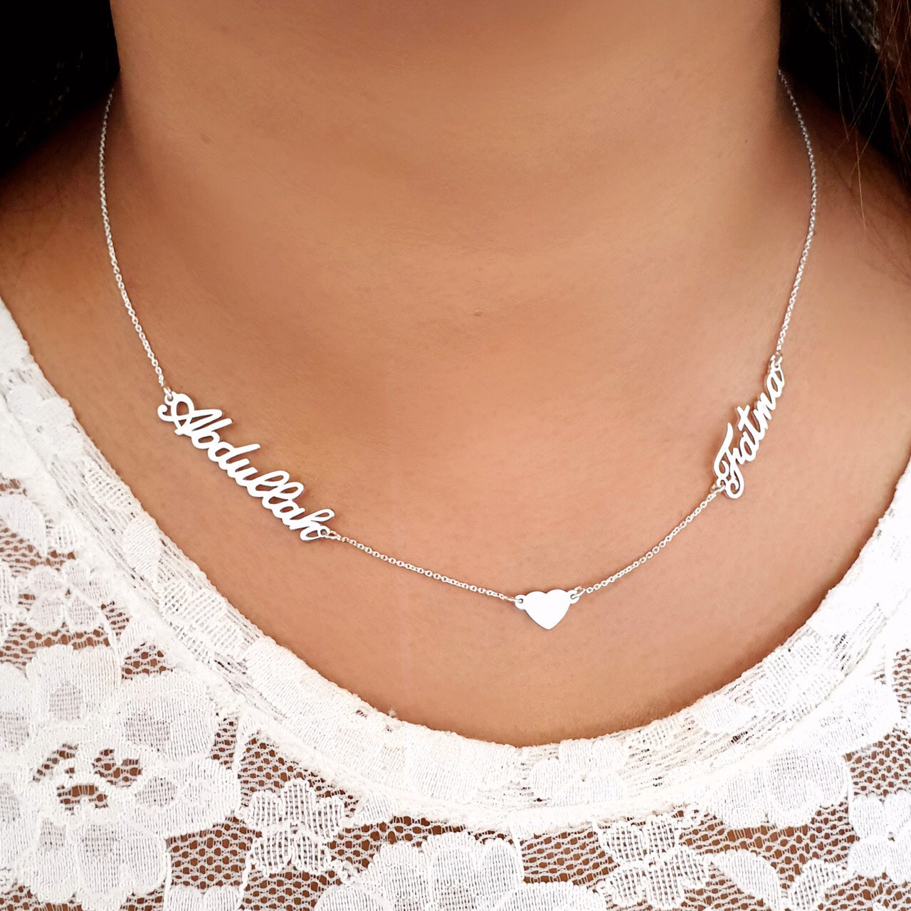 Personalized Necklace with Heart & 2 Names